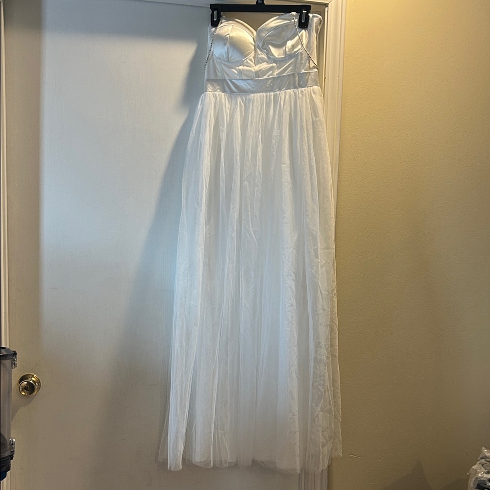 Haute Monde Strapless White Dress embellished straps